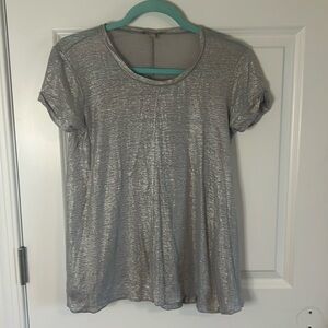 Anthropologie Bordeaux Silver Shimmery T-shirt Size XS